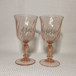 Vintage Pink Rosaline Swirl Wine Glasses (set of 2)